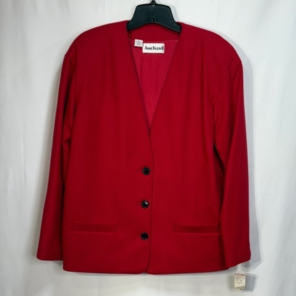 🦄 nwt vintage 80s Anne Klein Vibrant Red three button wool cashmere Blazer: